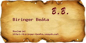 Biringer Beáta névjegykártya